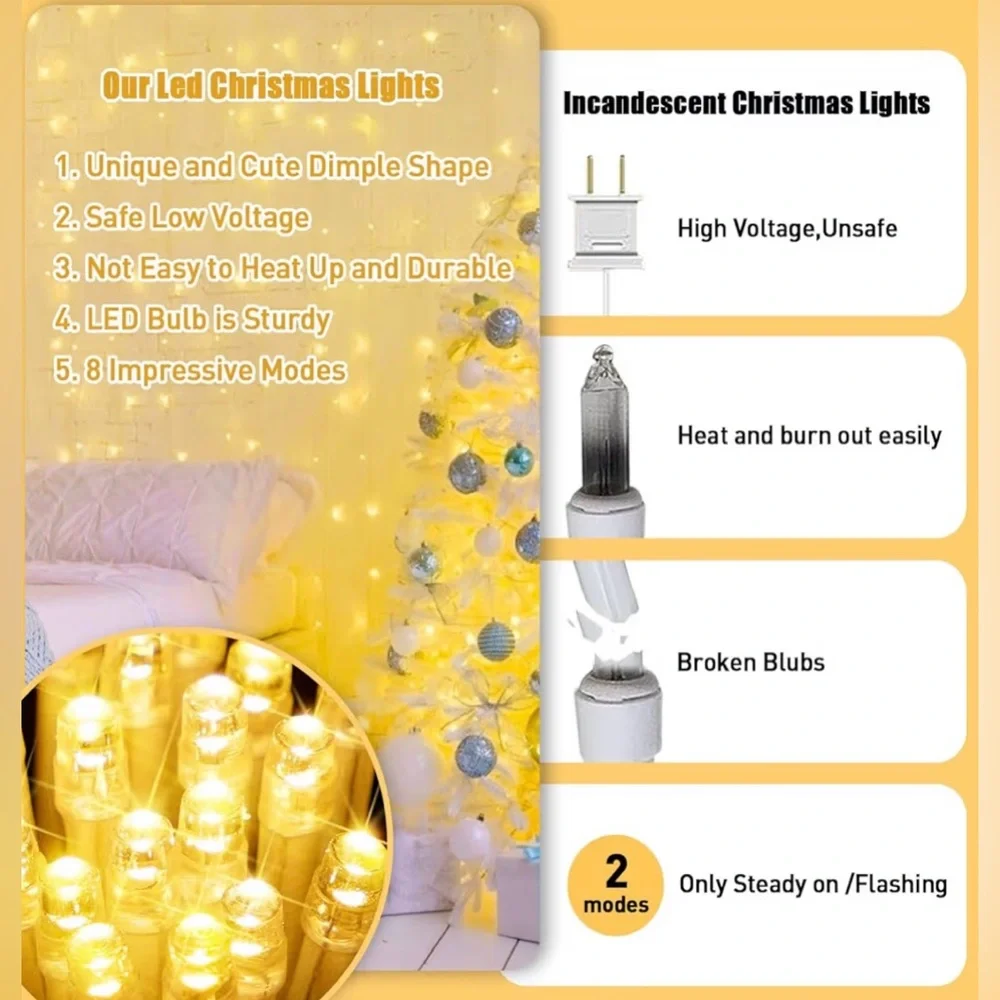 100 LED Warm White Indoor Plug In Fairy Twinkle String Lights With 8 Modes 33ft